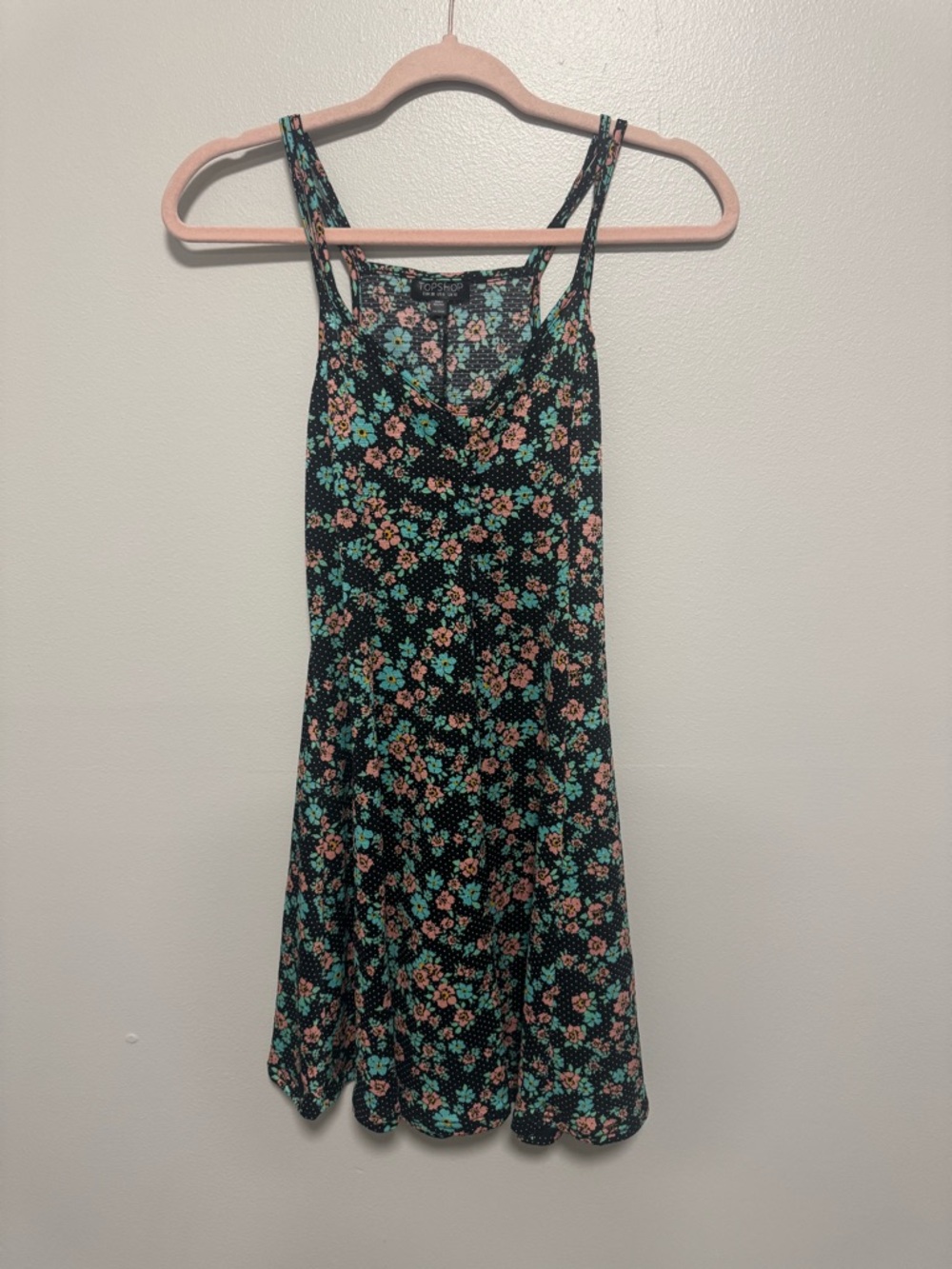 Topshop Black Floral Flowy Button Mini Dress